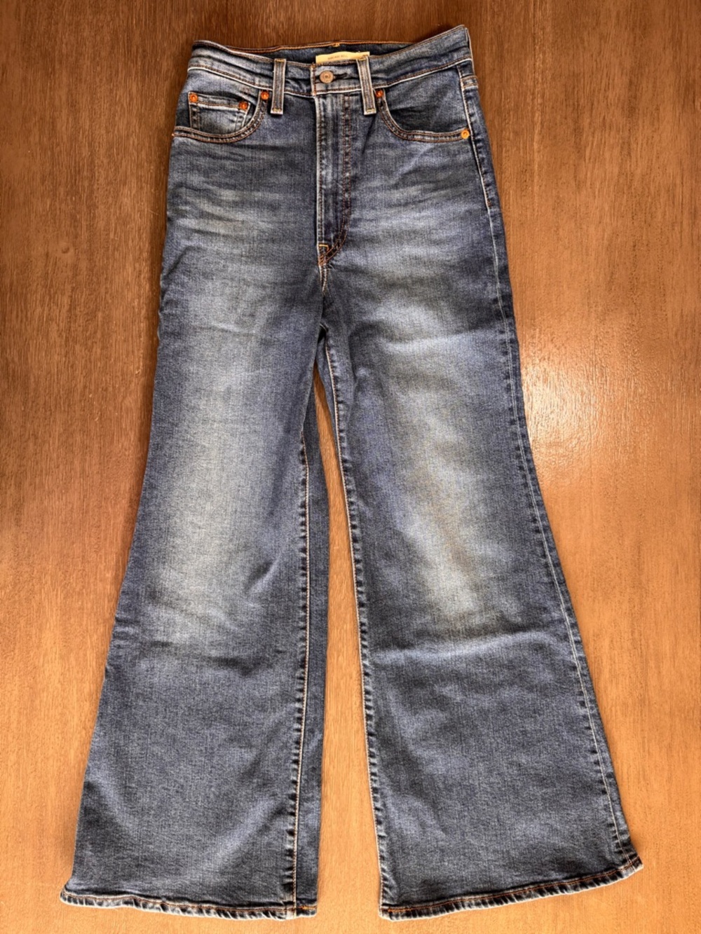 Levi’s Ribcage Bell Bellbottom Denim Jeans Dark Blue Flare 27 - Picture 2 of 13